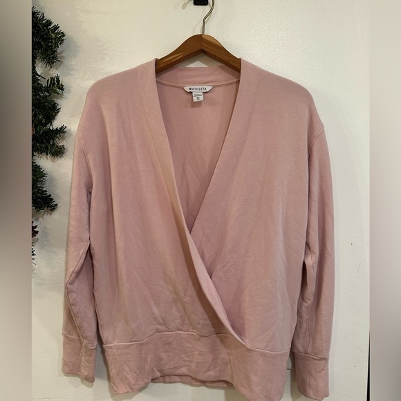 Athleta Purana V Neck Faux Wrap Sweatshirt Size XS Women’s Orchid Pink Top Soft - Picture 2 of 4
